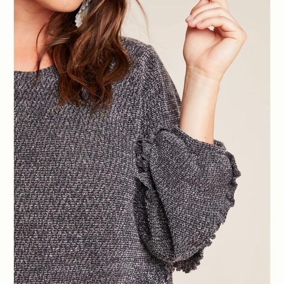 Ro & De Anthropologie Stella Ruffle Long Sleeve Gray Textured Knit Dress Small - Picture 2 of 16